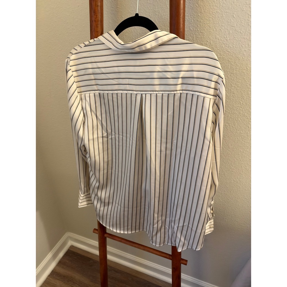 Old Navy The Classic Shirt Womens Large Petite Cream Black Tan Striped Button Up - Picture 4 of 7